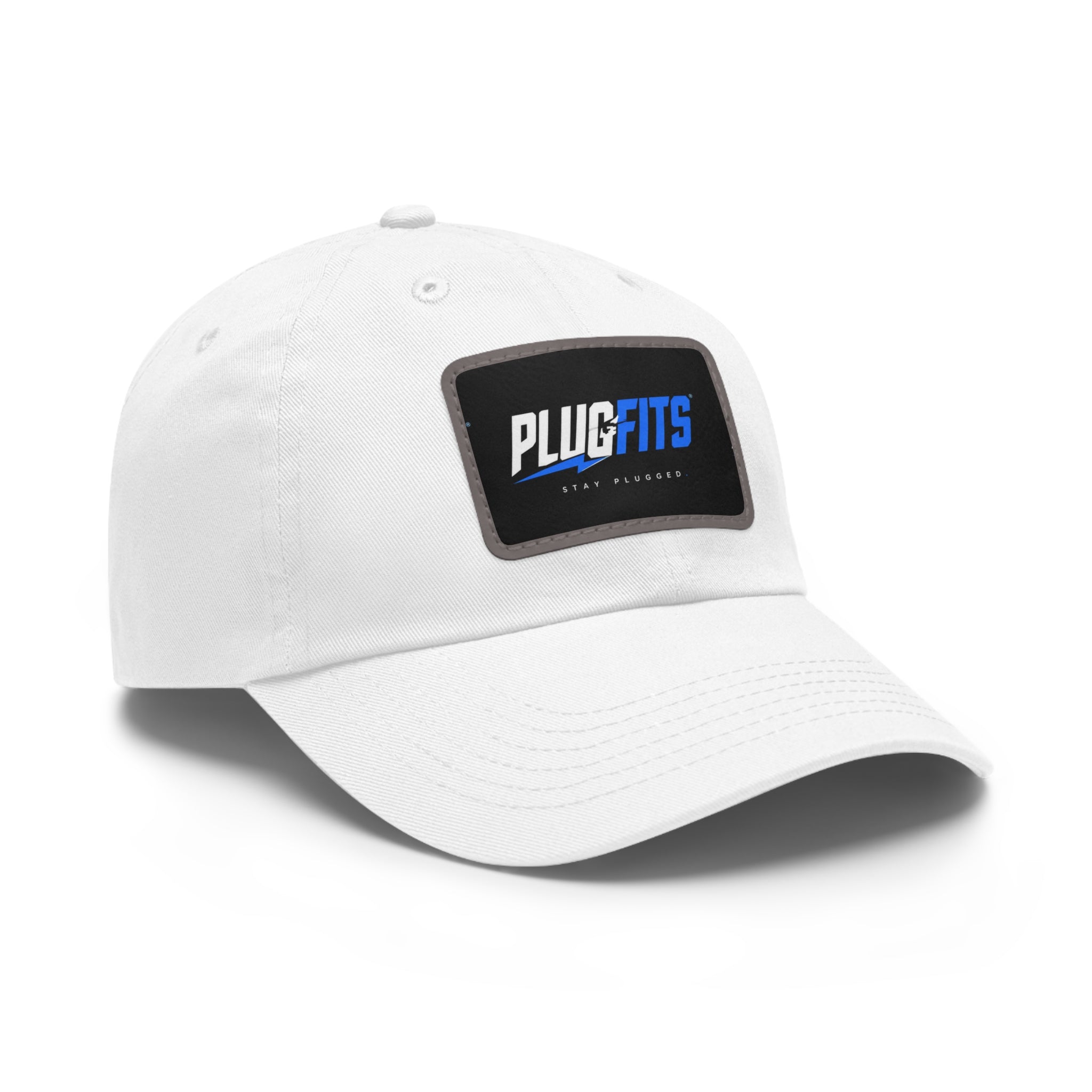 PlugFits Leather Patch Dad Hat — Casual Baseball Cap with Rectangle Logo
