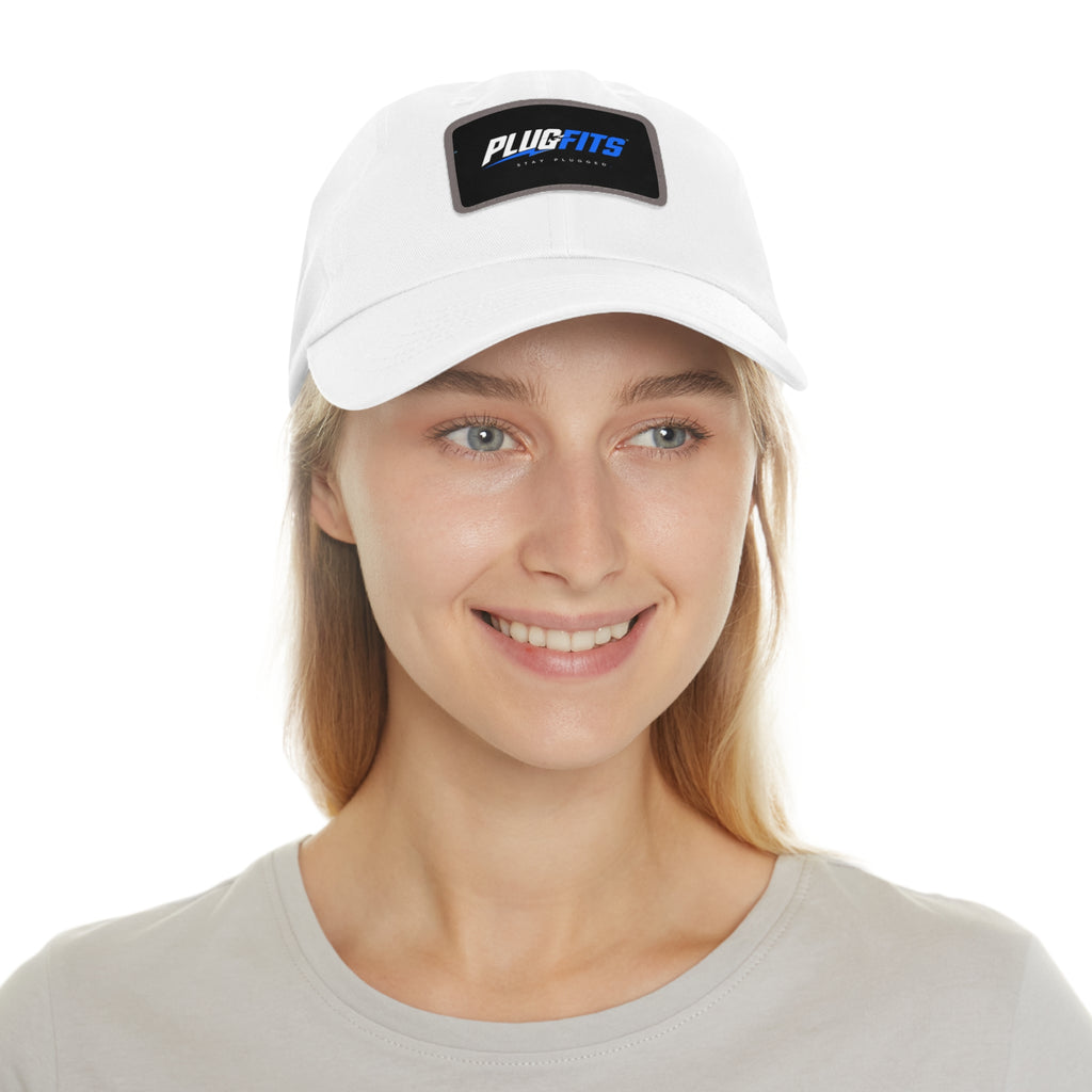 PlugFits Leather Patch Dad Hat — Casual Baseball Cap with Rectangle Logo