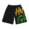 Basketball Rib Shorts — Bold Gold & Green Hustle Grind Graphic