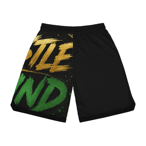 Basketball Rib Shorts — Bold Gold & Green Hustle Grind Graphic