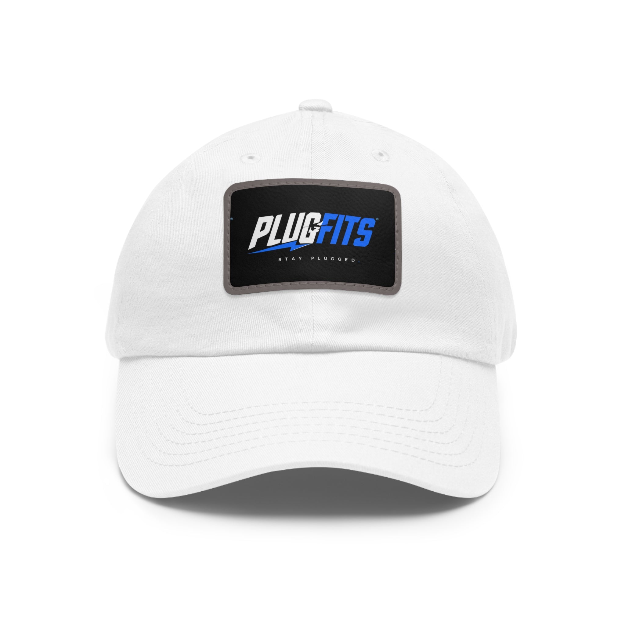 PlugFits Leather Patch Dad Hat — Casual Baseball Cap with Rectangle Logo