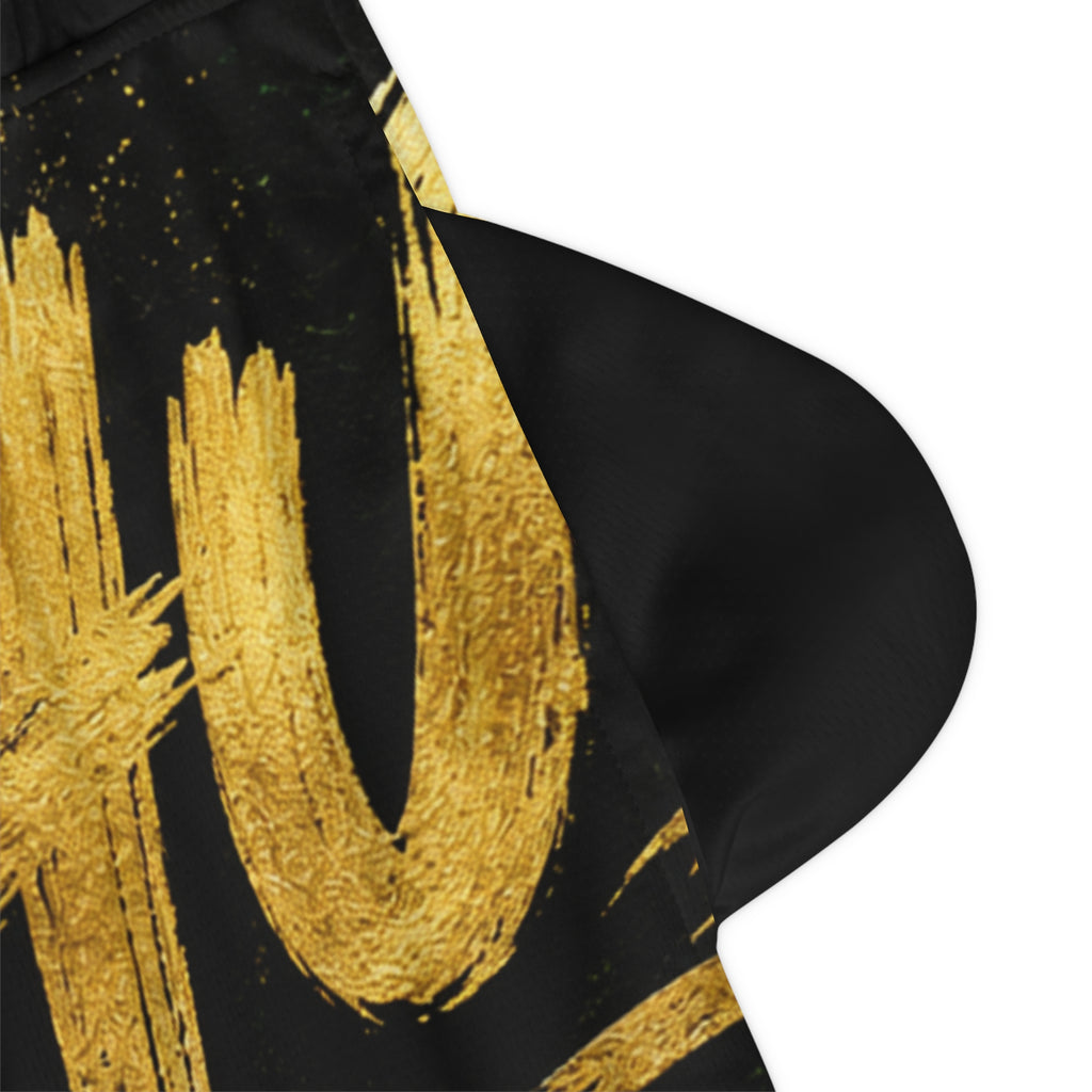 Basketball Rib Shorts — Bold Gold & Green Hustle Grind Graphic